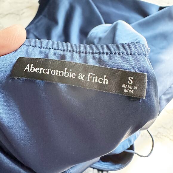 Abercrombie & Fitch Navy Satin Sleeveless Ruched Formal Dress Women's Size Small - Picture 9 of 14